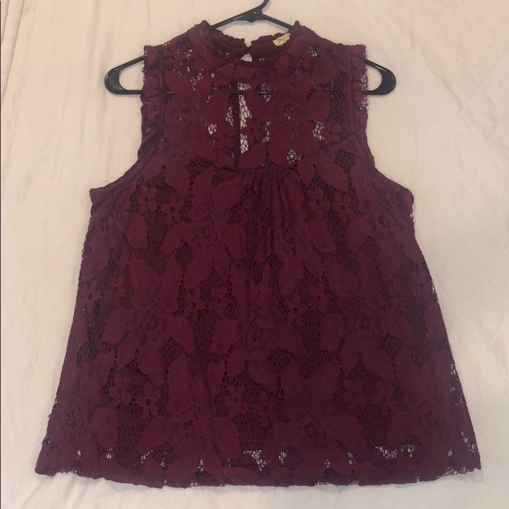 Burgundy Lace Sleeveless Blouse
